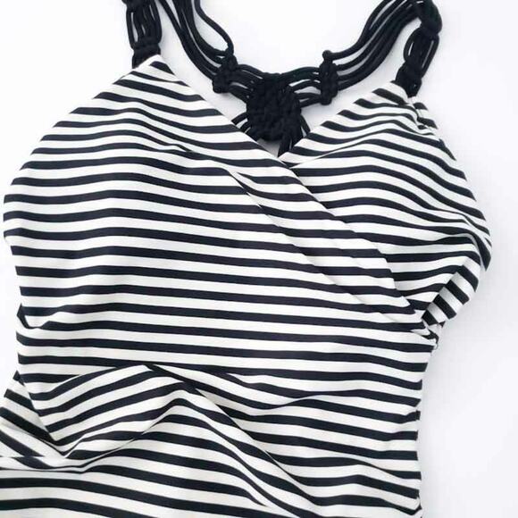 Merona Black And White Stripe Swimsuit Womens Small Bathing Suit One Piece - Picture 2 of 5